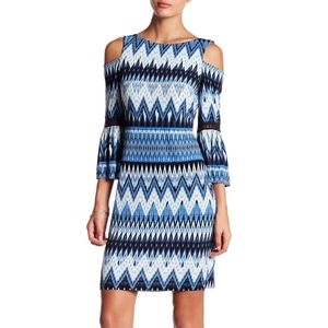 ELIZA J 10 Sheath Dress Cold Shoulder Blue White